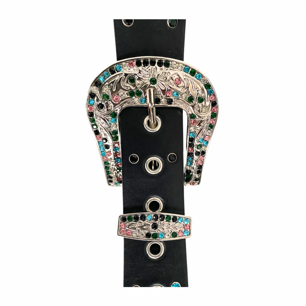 Rhinestone Western Belt Black