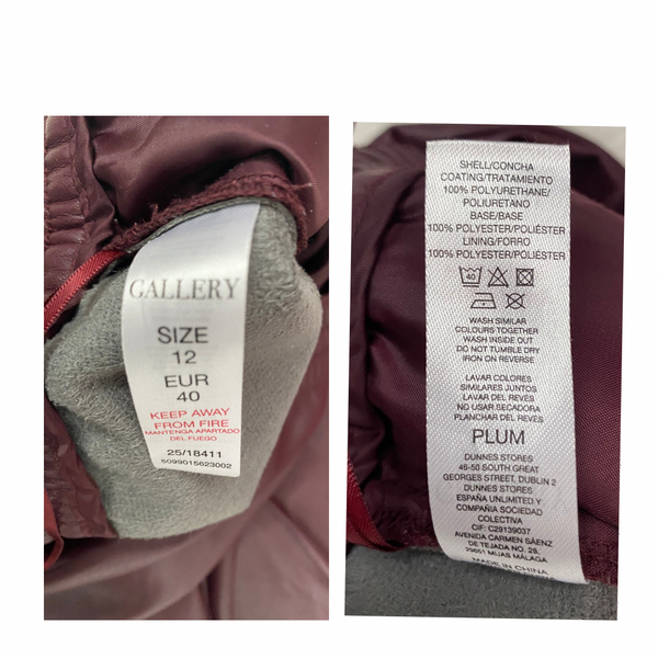 Gallery Burgundy Faux Leather Trousers Size UK 12 – Preloved