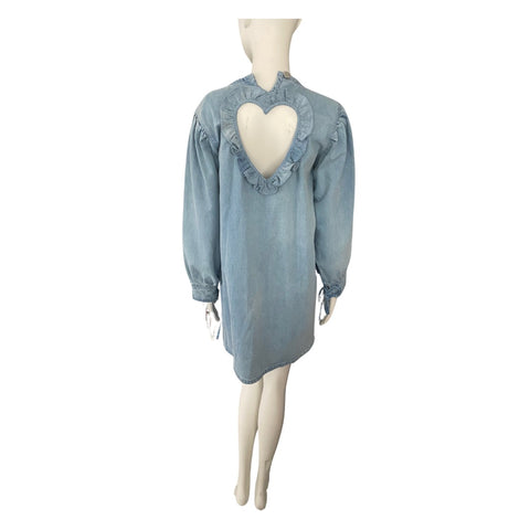 Heart Back Denim Dress Blue SIZE XS