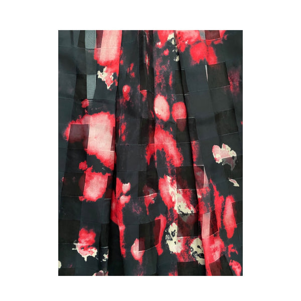 Abstract Pleated Midi Skirt Red SIZE 14