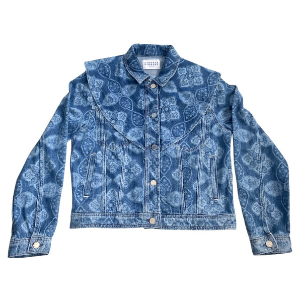 CLAUDIE PIERLOT Voyage Printed Denim Jacket Blue SIZE 14