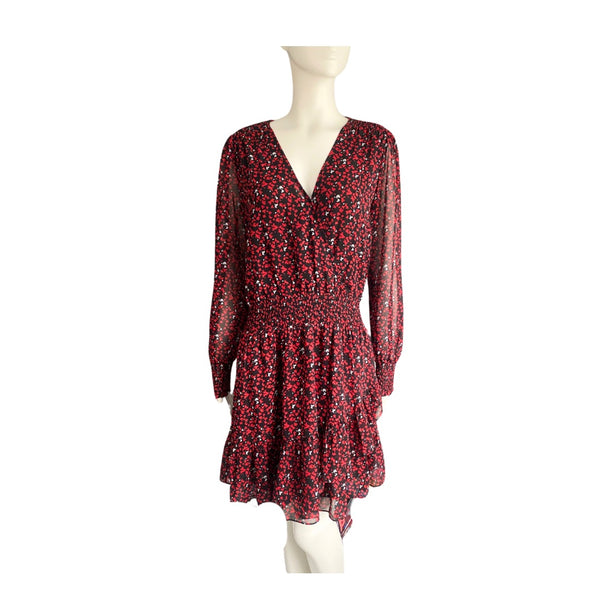 MICHAEL KORS Floral Wrap Front Mini Dress Red SIZE L