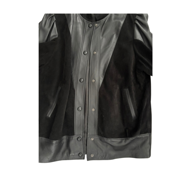 Contrast Design Leather & Suede Coat Size 16 Black - Vintage