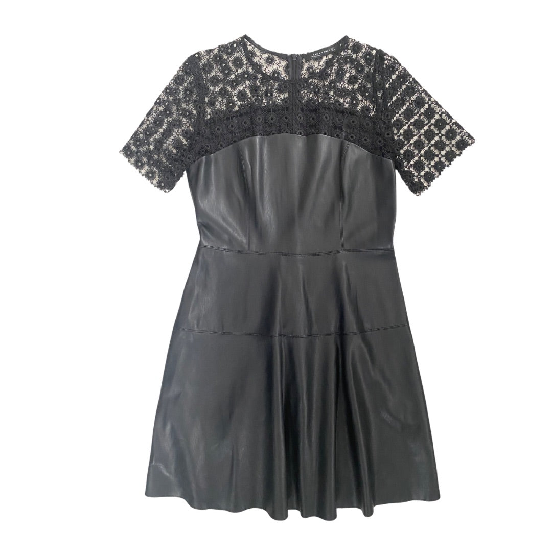 Zara Faux Leather Contrast Skater Dress Black SIZE L – WARDROBE WILDERNESS