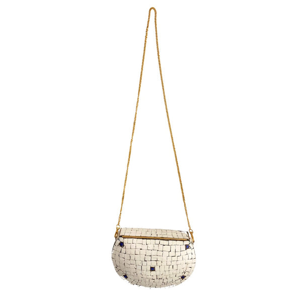 Mosaic Vintage Style Crossbody Clutch White