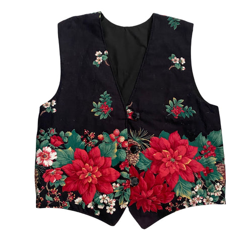 Retro Floral Waistcoat Vintage Reversible Red SIZE 16