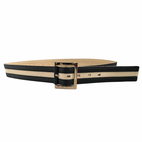 Nautical Stripe PU Belt Cream Black