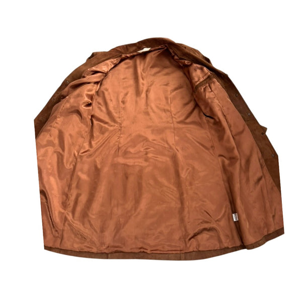 Single Breasted Suede Classic Trench Coat Tan Size 16 - Vintage