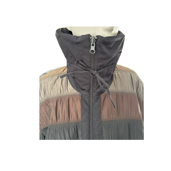 Stripe Ruched Metallic Long Coat Brown Size 14 - Vintage