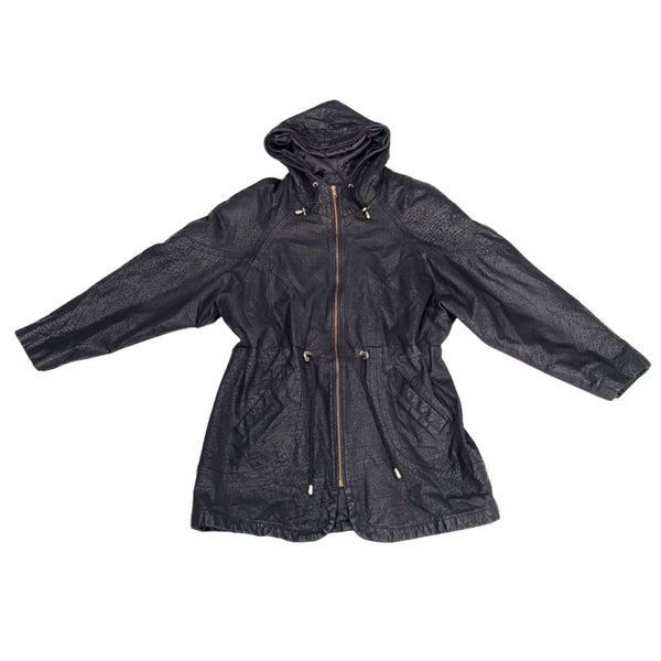 Embossed Leather Batwing Parka Coat Black Size M - Vintage