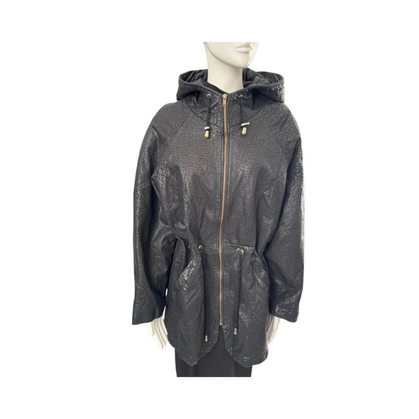 Embossed Leather Batwing Parka Coat Black Size M - Vintage