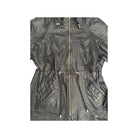 Black raincoat with gold zippers on a white background