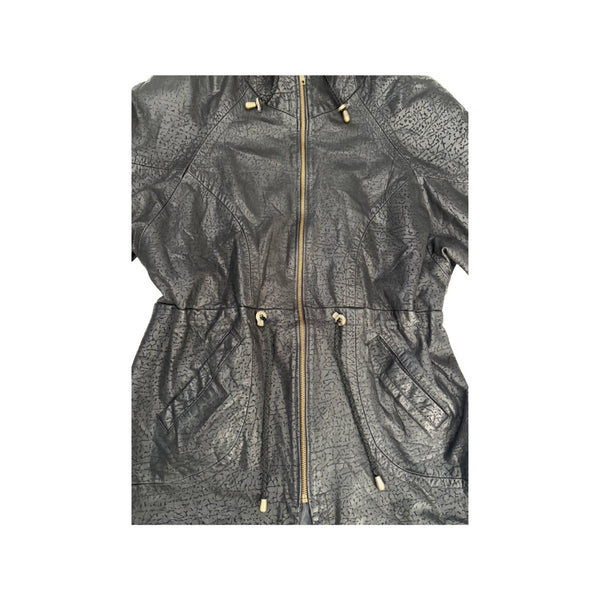 Embossed Leather Batwing Parka Coat Black Size M - Vintage