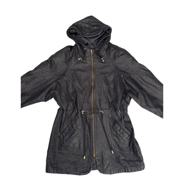 Embossed Leather Batwing Parka Coat Black Size M - Vintage