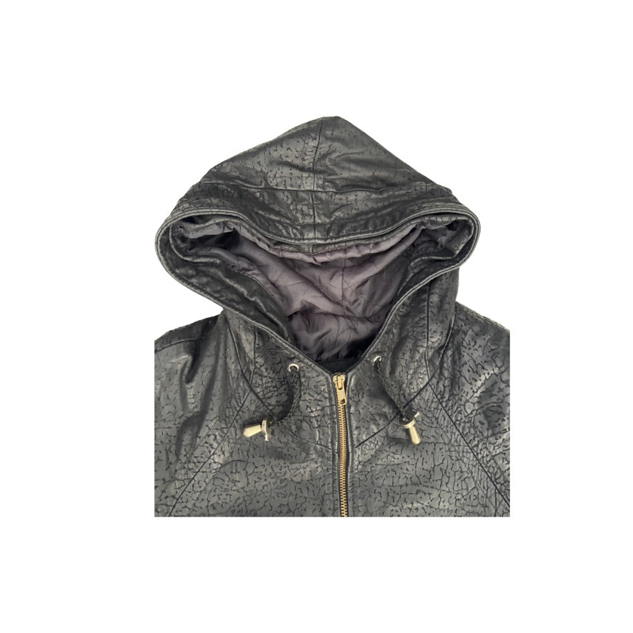 Gray hooded jacket with a zipper on a white background