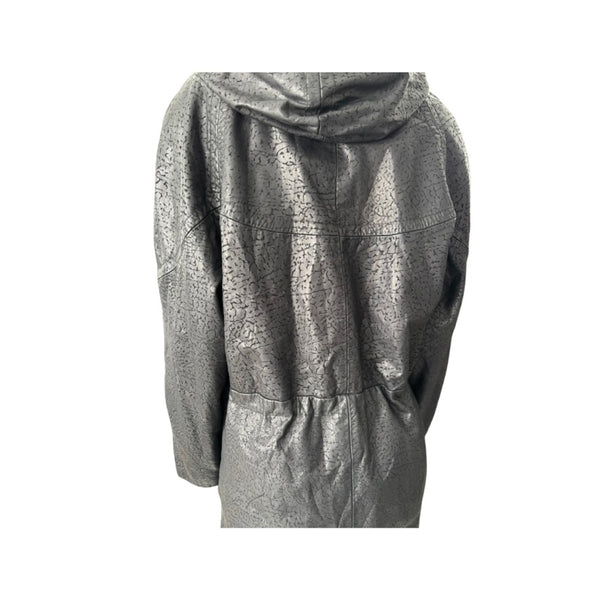 Embossed Leather Batwing Parka Coat Black Size M - Vintage