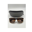 Sunglasses with a gray case on a white background