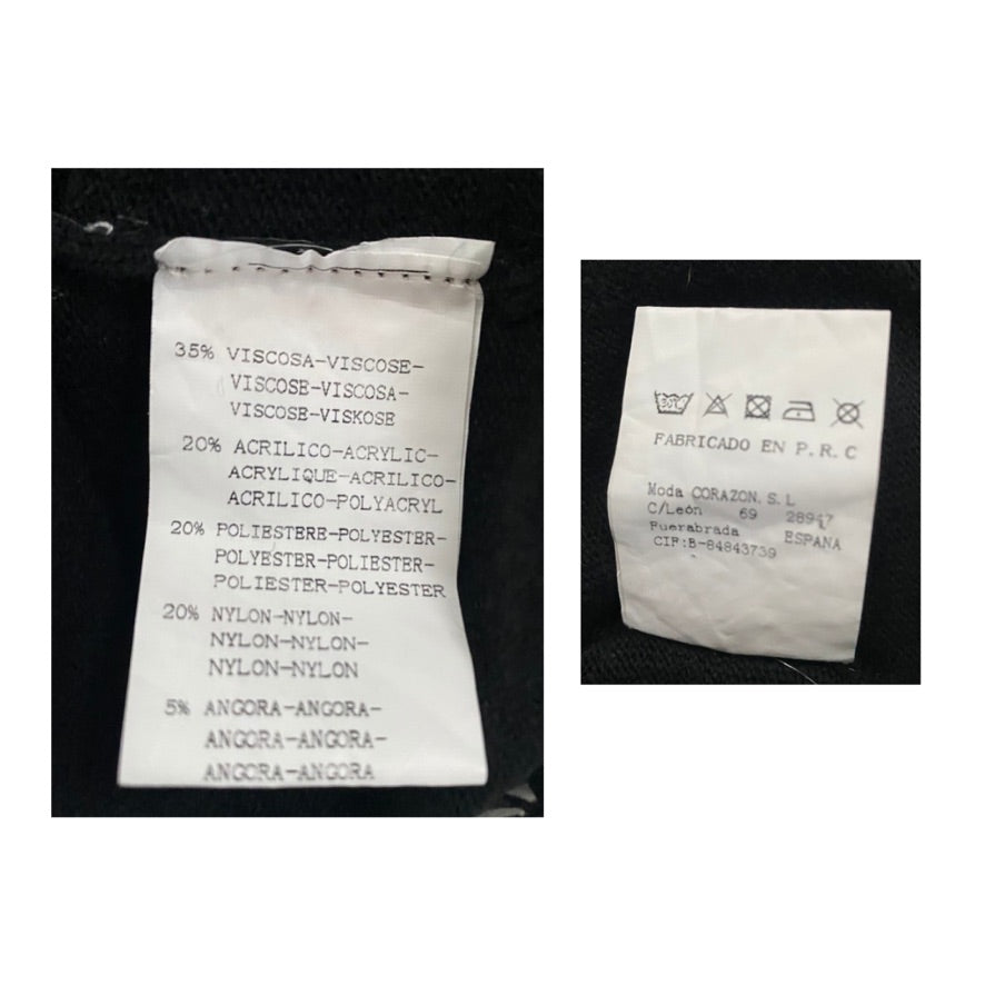 Textile label with fabric composition details on a black background