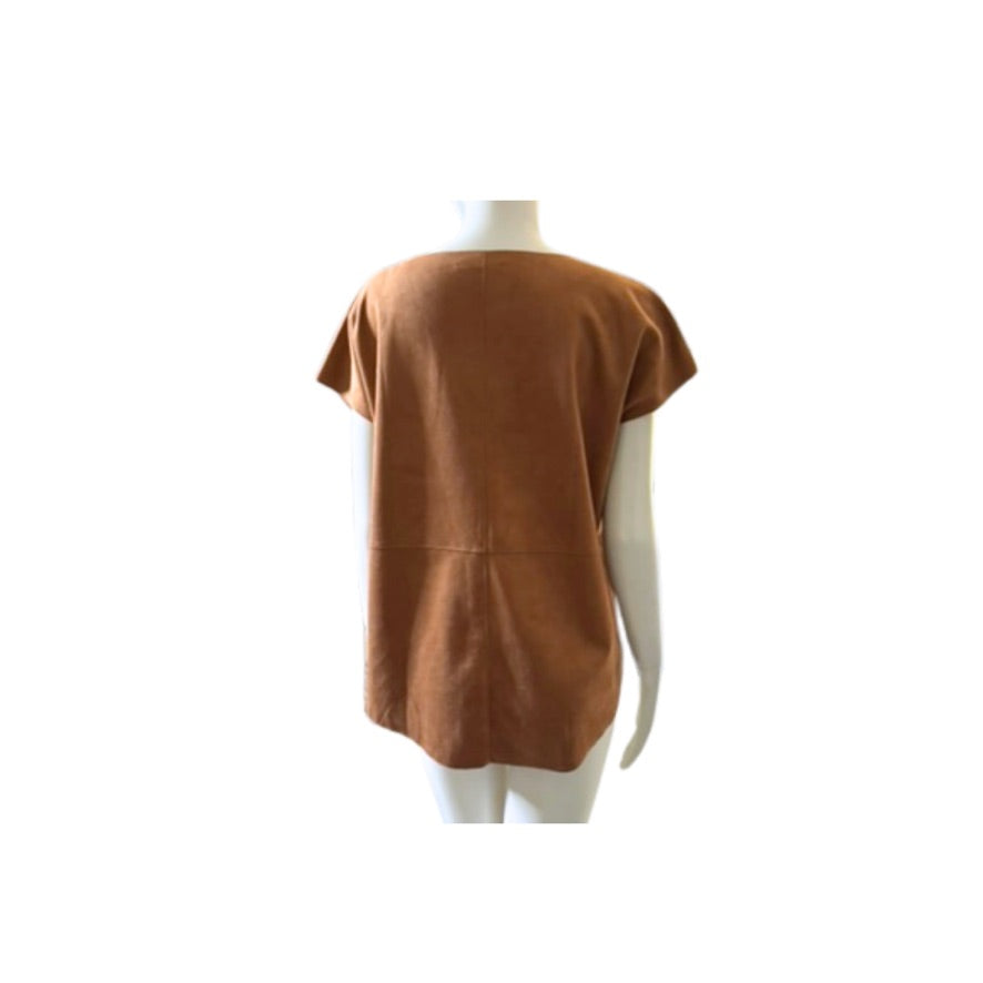 Brown sleeveless top on a mannequin against a white background