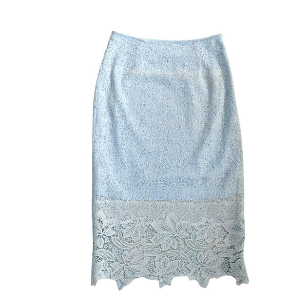 Lace Appliqué Pencil Skirt Blue