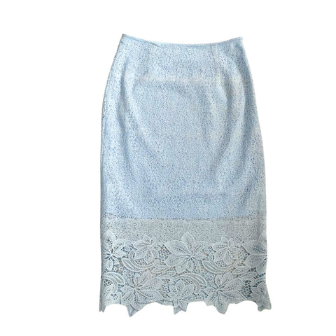 Appliqué Lace Midi Pencil Skirt Blue