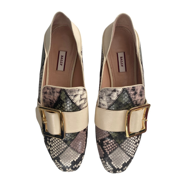 BALLY Janelle Patchwork Loafers Cream Multi SIZE 40