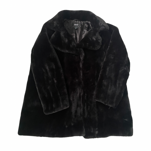 DKNY Faux Fur MIDI Coat Black