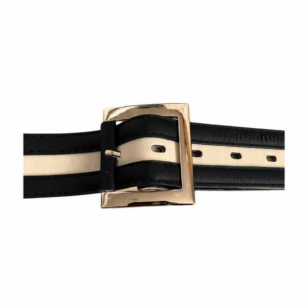 Nautical Stripe PU Belt Cream Black