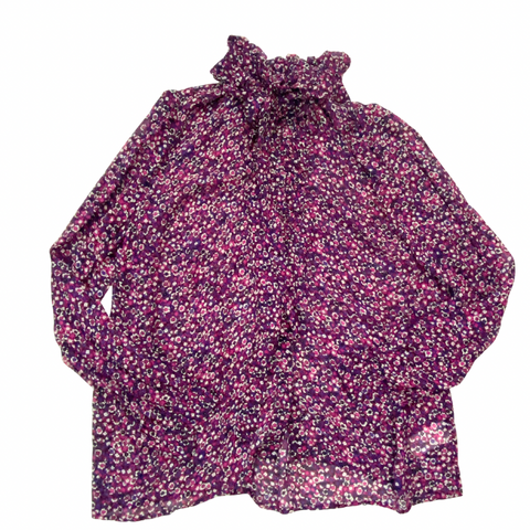 MICHAEL KORS Purple Chiffon Floral Ruffle Tie Neck Blouse Size L – New