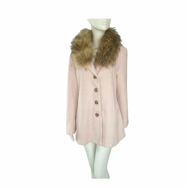 Faux Fur Collar swing Coat Pink SIZE 14