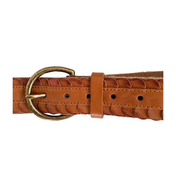 Scalloped Edge Leather Belt Tan