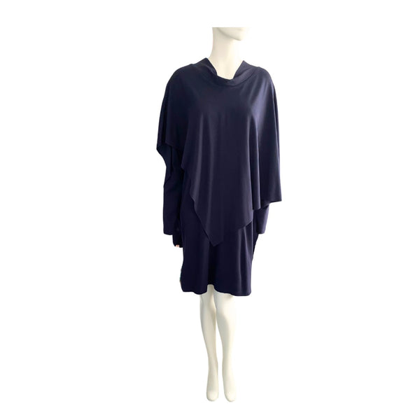 Cos Asymmetric Cape Dress Navy SIZE M