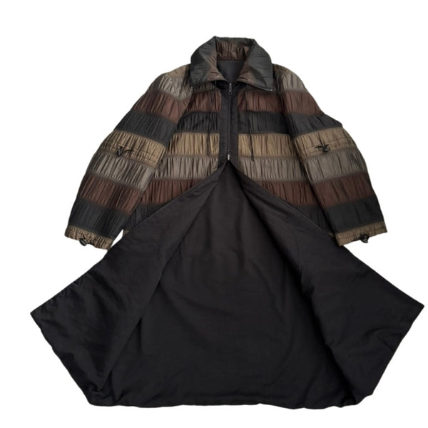 Stripe Ruched Metallic Long Coat Brown Size 14 - Vintage