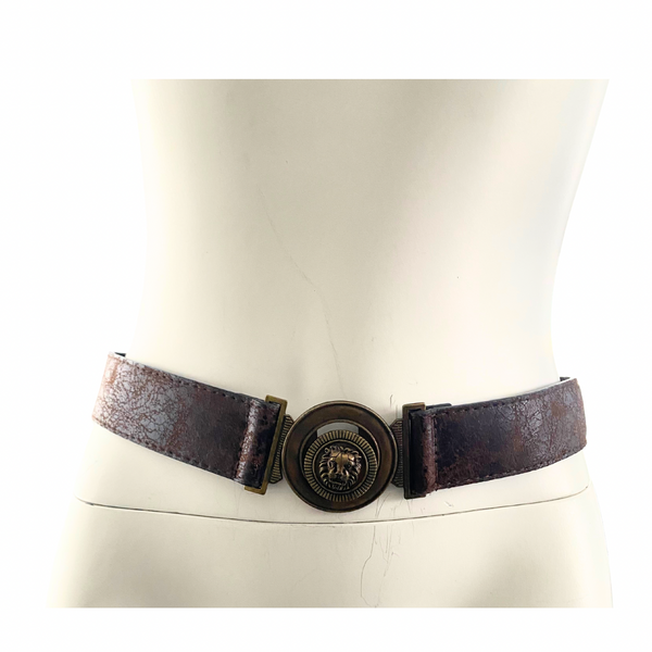 Distressed Lion Head Waist Belt Brown