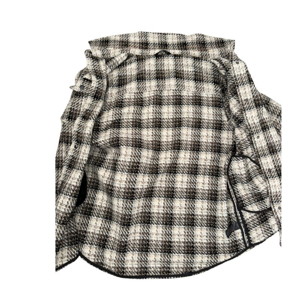 Plaid shirt with a tie front on a white background