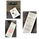 Collage of clothing labels with F&F branding and text on a dark background