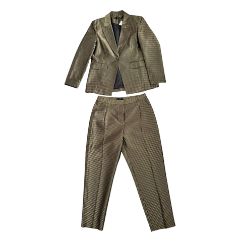 Gold checkered suit jacket and pants on a white background