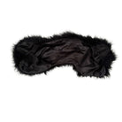 Black satin cape with fur trim on a white background