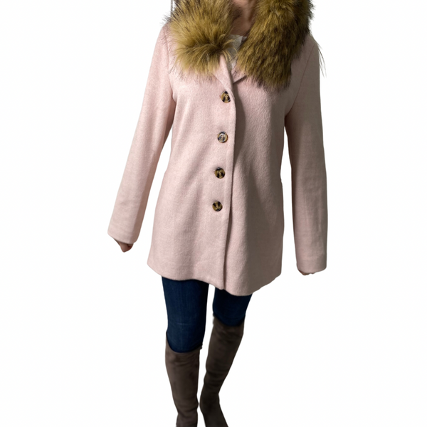 Faux Fur Collar swing Coat Pink SIZE 14 - New