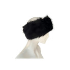 Black fur headband on a mannequin head against a white background