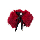 Red fur collar with a black ribbon on a white background