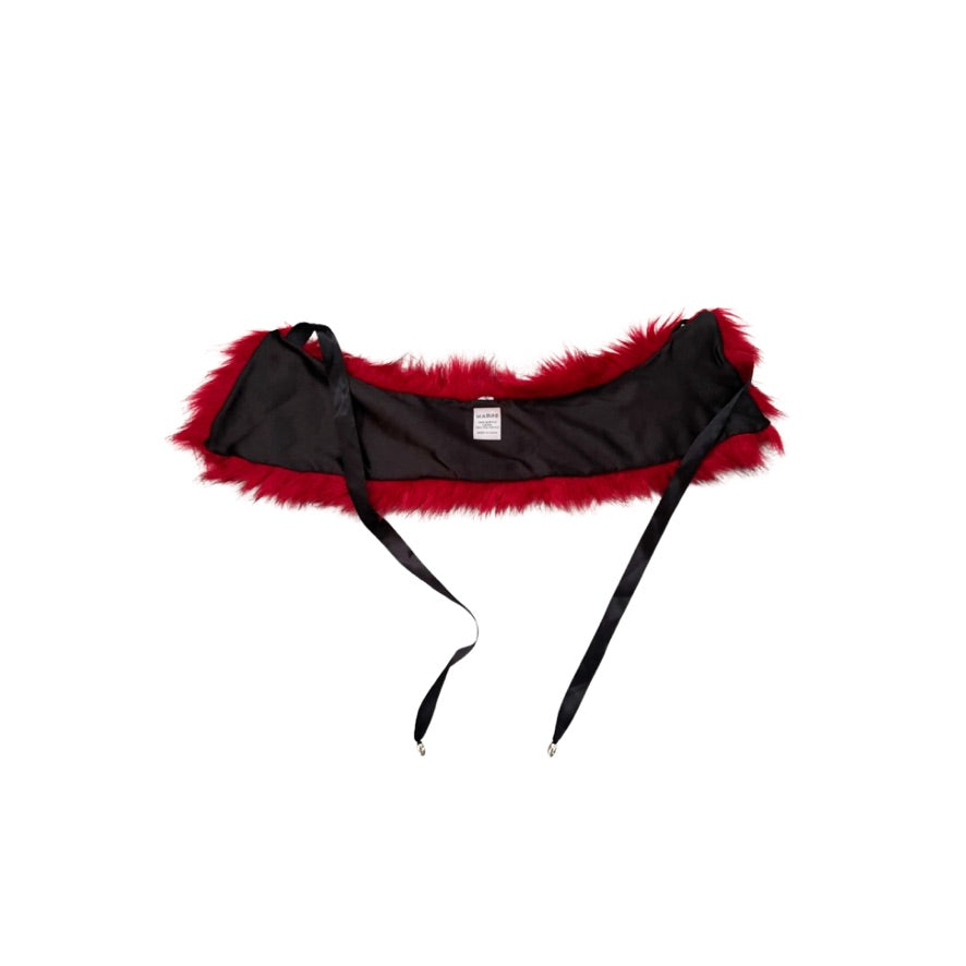 Black choker with red fur trim on a white background