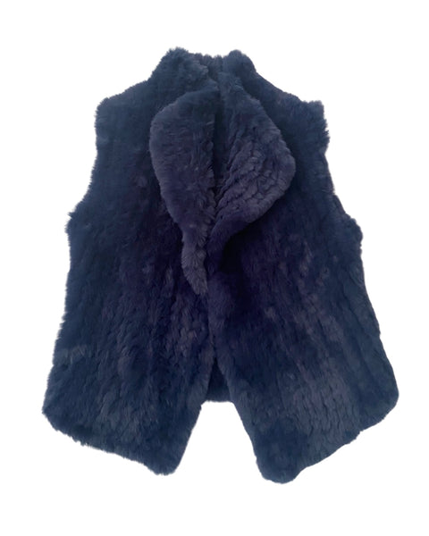 Dark blue knitted vest with a bow on a white background