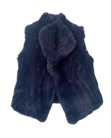 Dark blue knitted vest with a bow on a white background
