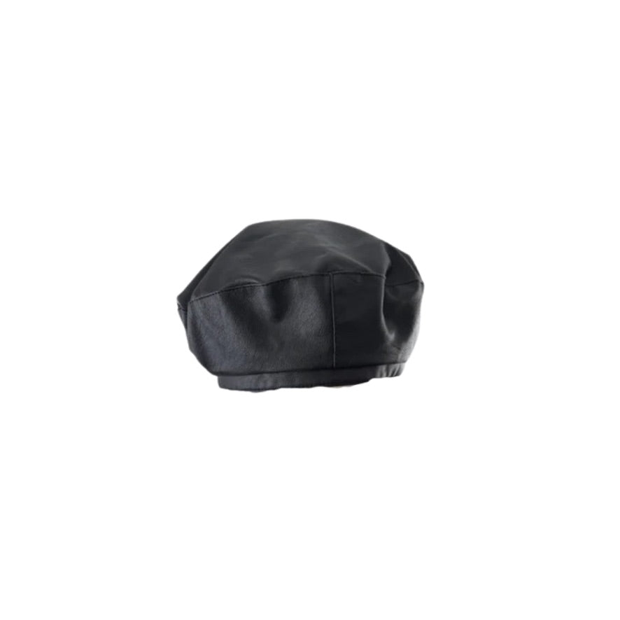 Black leather beret on a white background