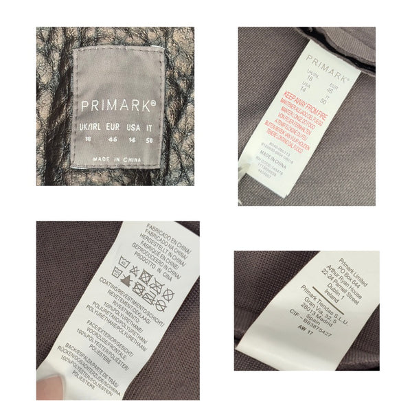 Collage of Primark clothing labels on fabric background