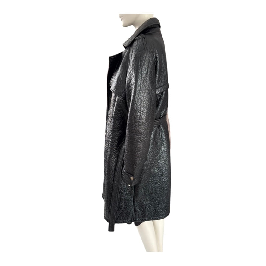 Black leather jacket on a mannequin against a white background