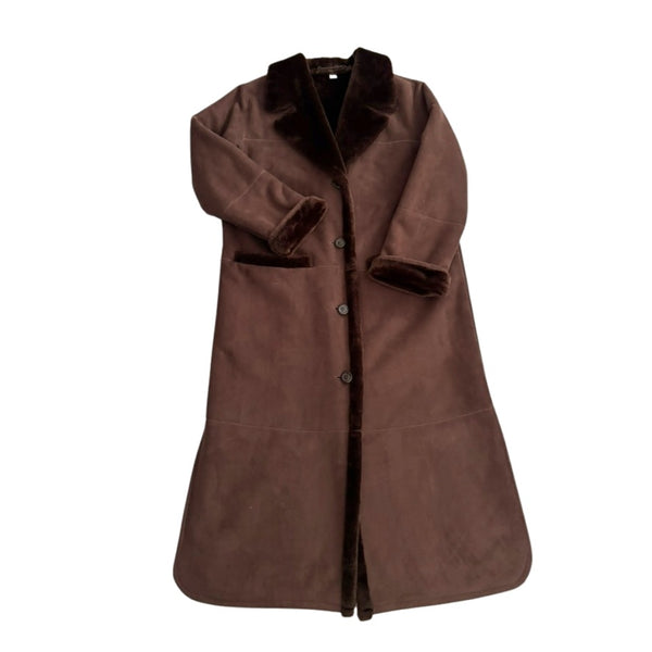 Brown coat with black collar on a white background