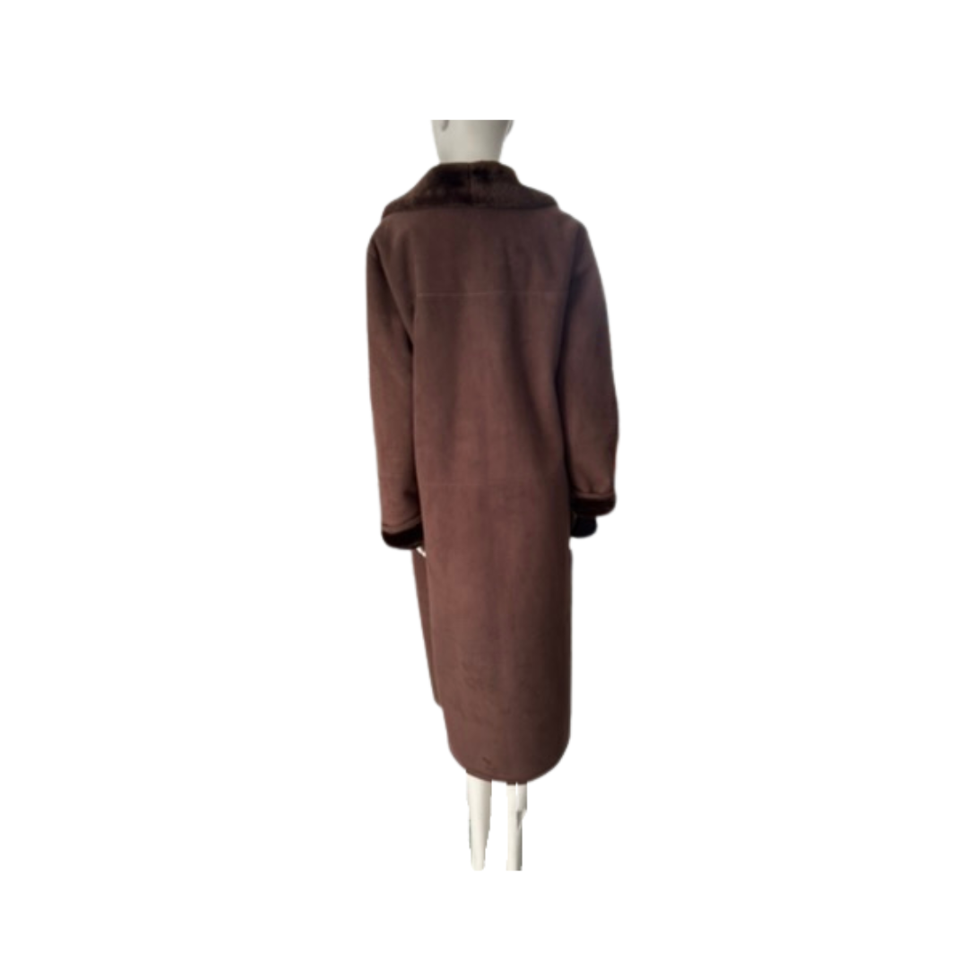 Brown coat on a mannequin against a white background