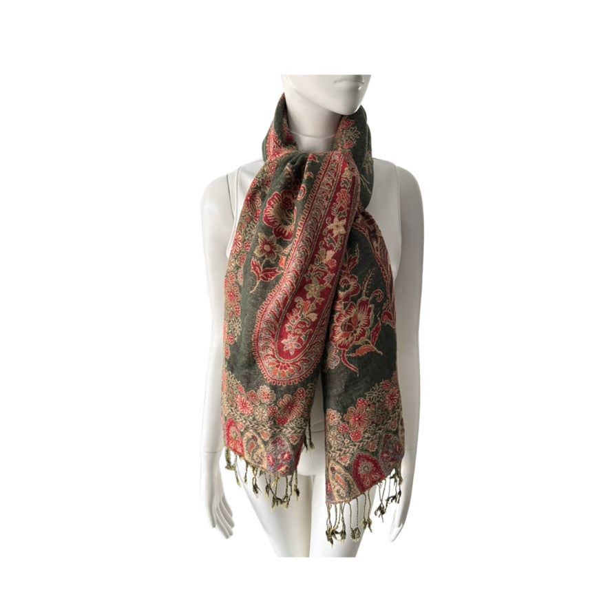 Paisley patterned scarf on a mannequin against a white background